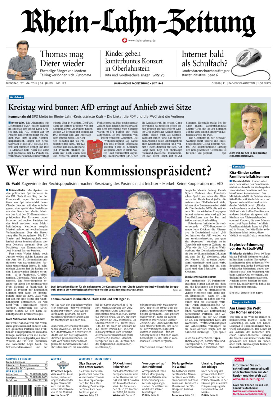 Rhein-Lahn-Zeitung vom Dienstag, 27.05.2014
