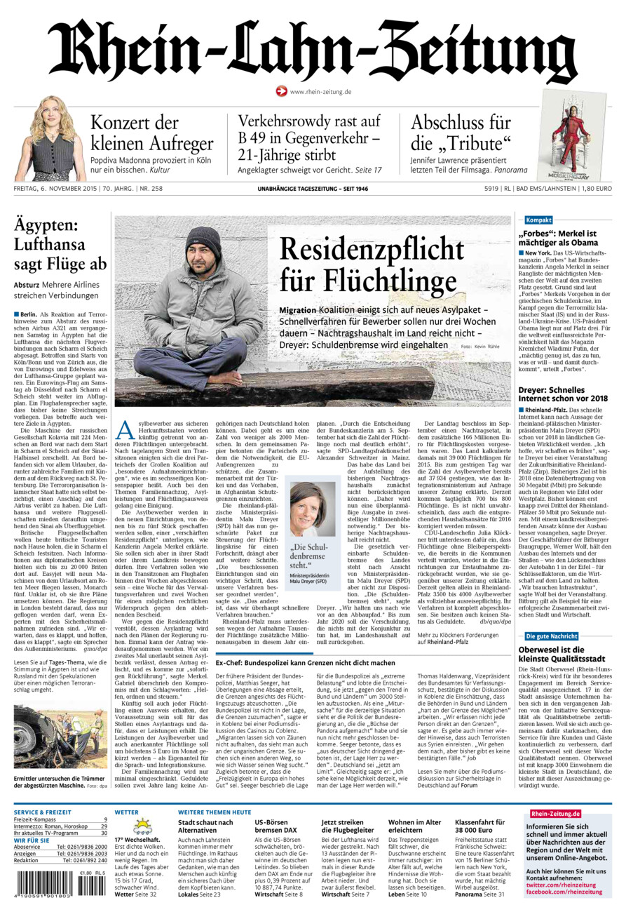 Rhein-Lahn-Zeitung vom Freitag, 06.11.2015