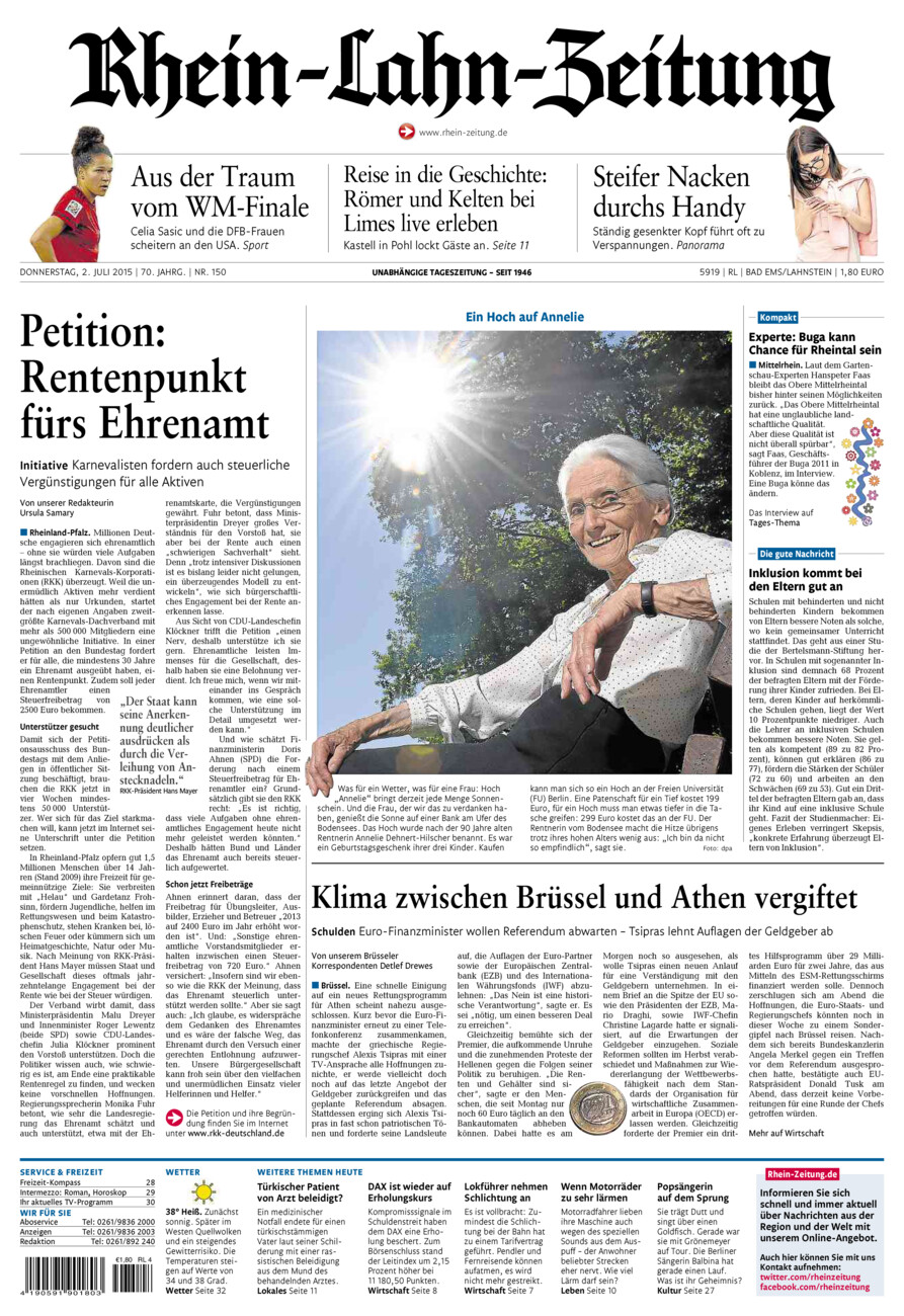 Rhein-Lahn-Zeitung vom Donnerstag, 02.07.2015