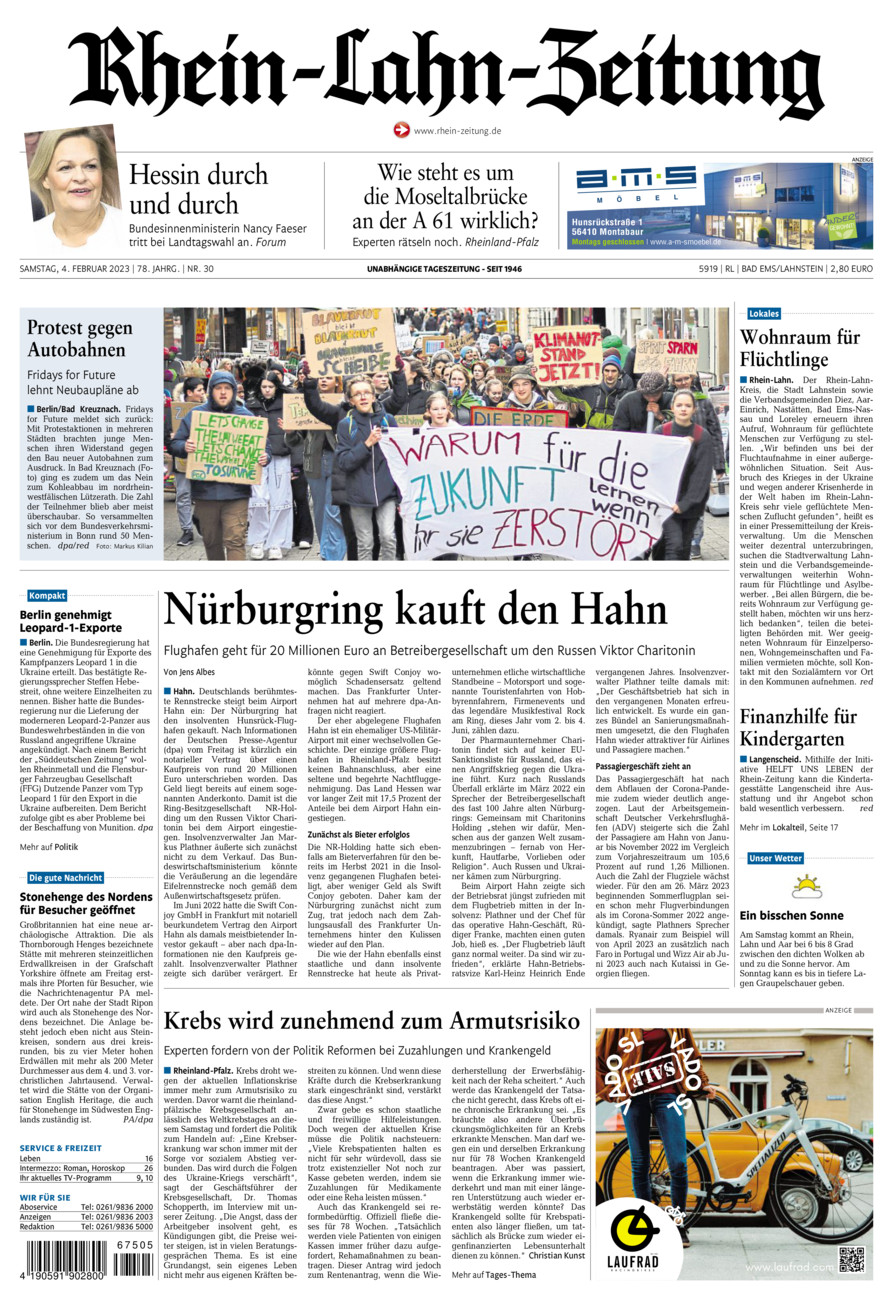 Rhein-Lahn-Zeitung vom Samstag, 04.02.2023