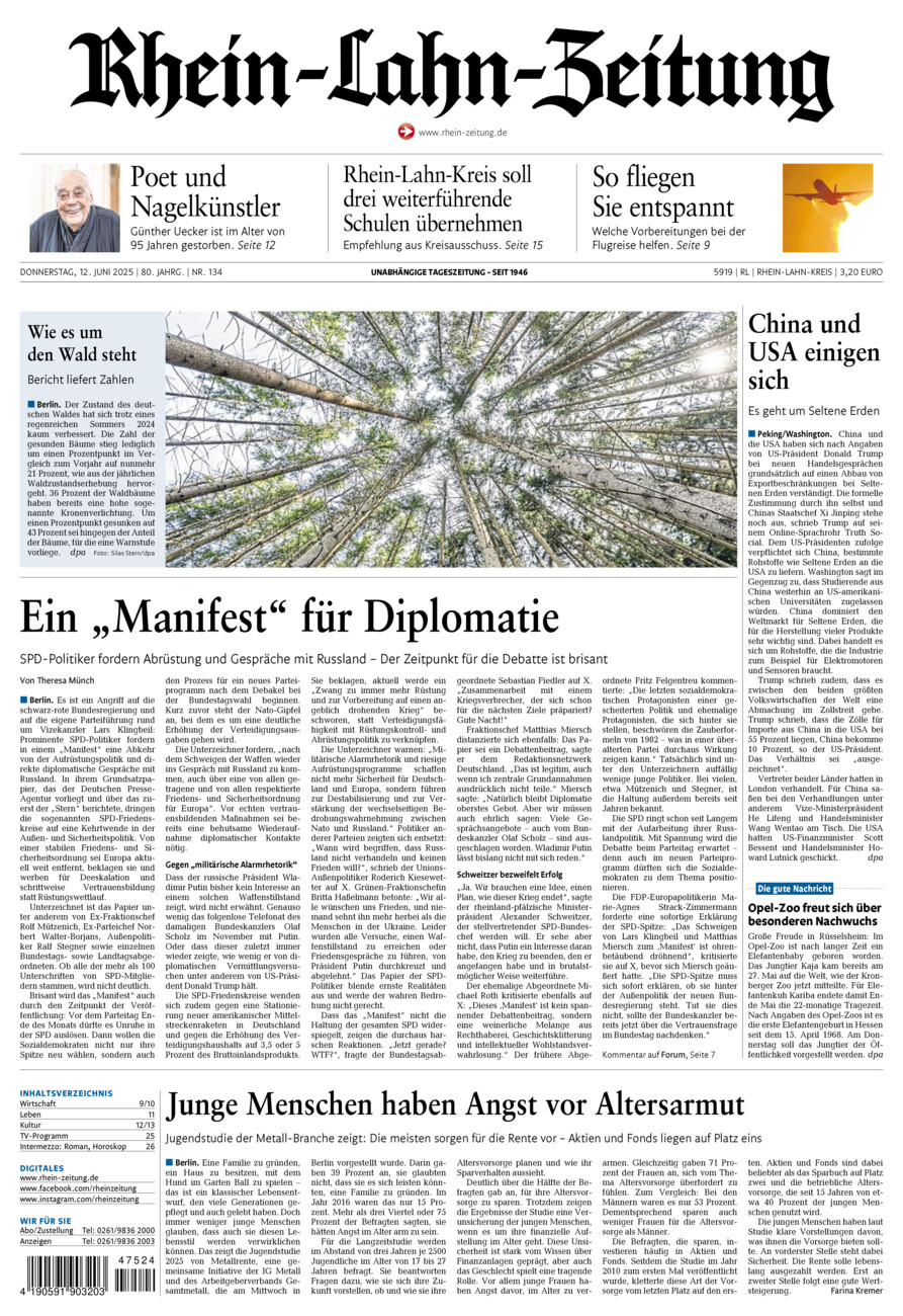 Rhein-Lahn-Zeitung vom Donnerstag, 12.06.2025