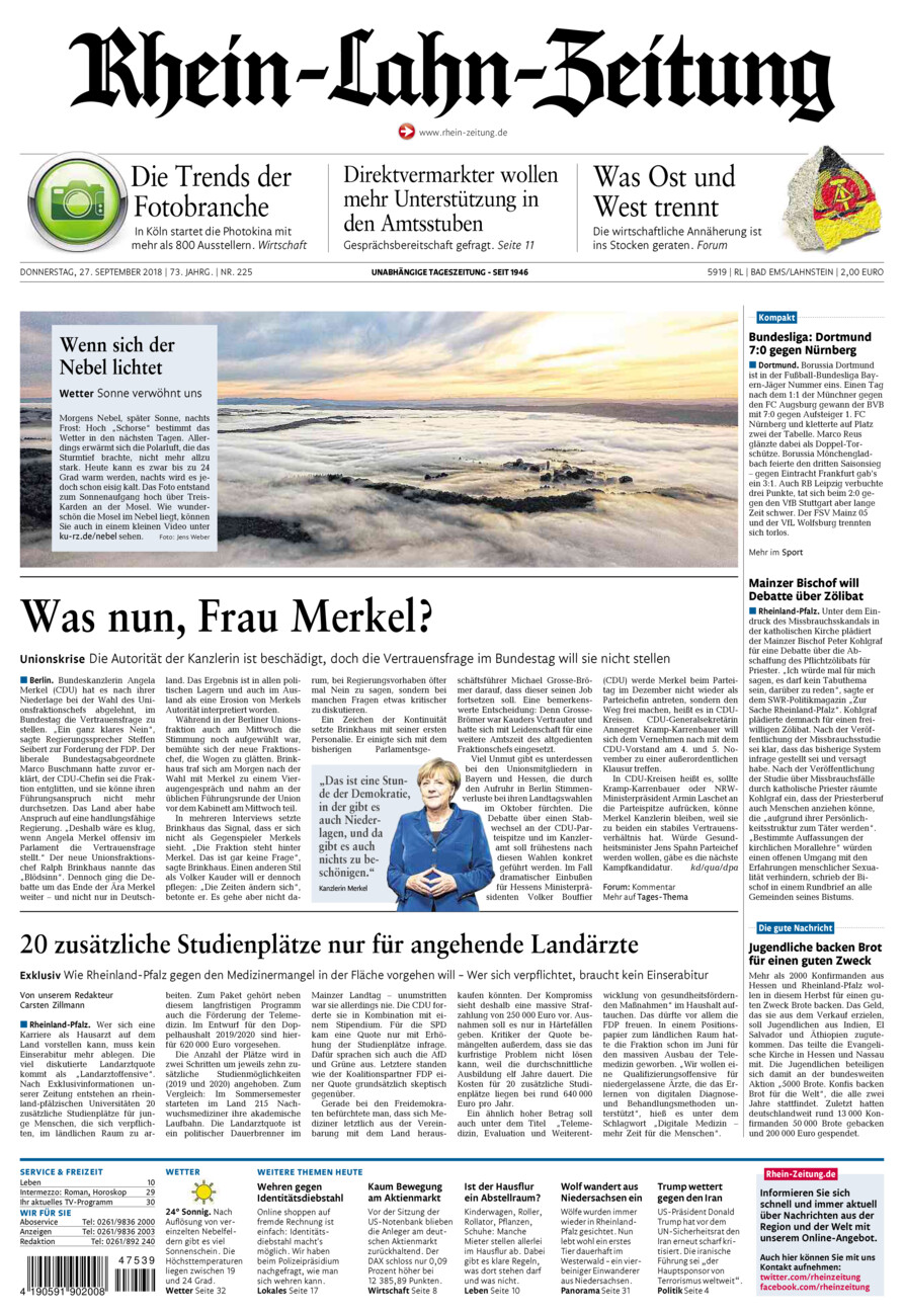 Rhein-Lahn-Zeitung vom Donnerstag, 27.09.2018