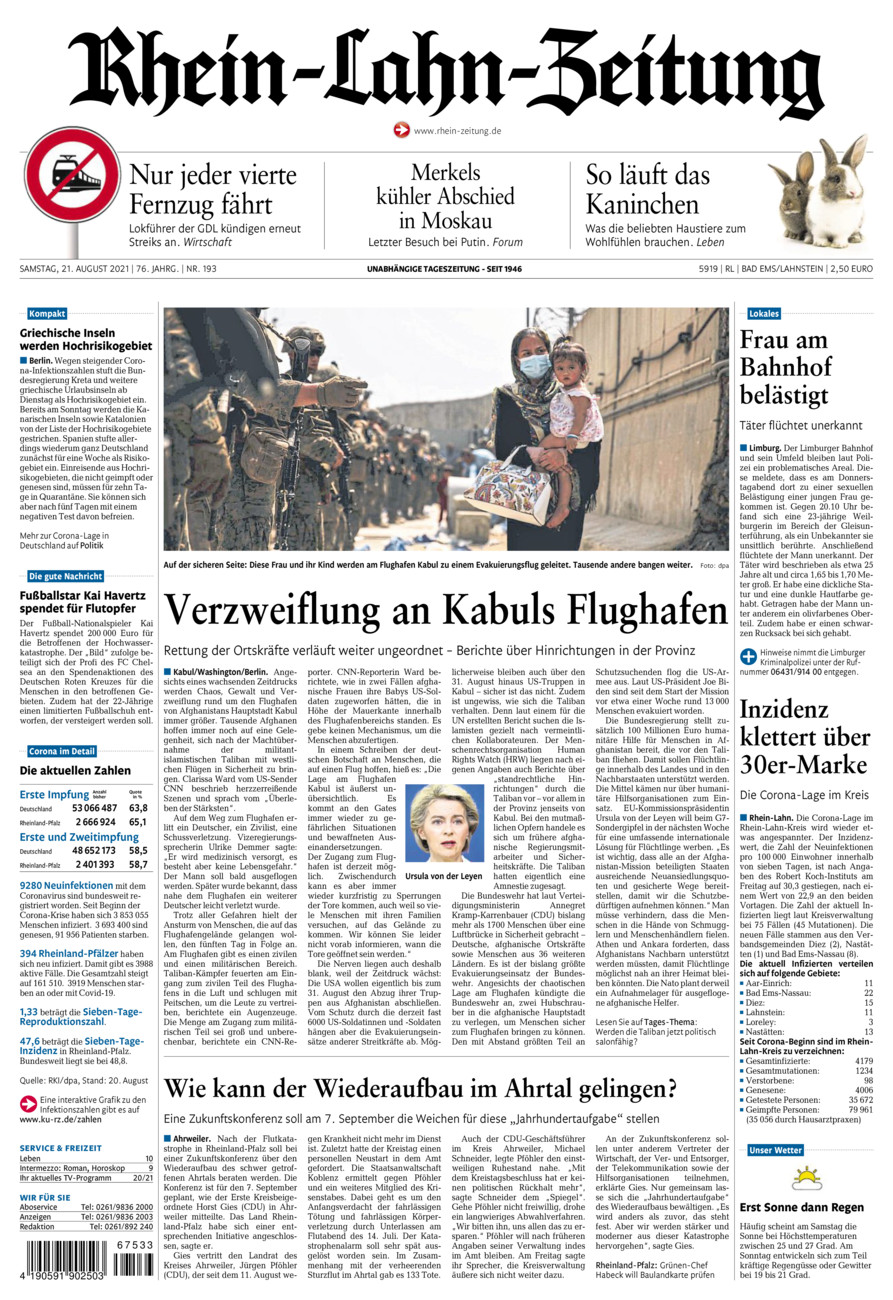 Rhein-Lahn-Zeitung vom Samstag, 21.08.2021