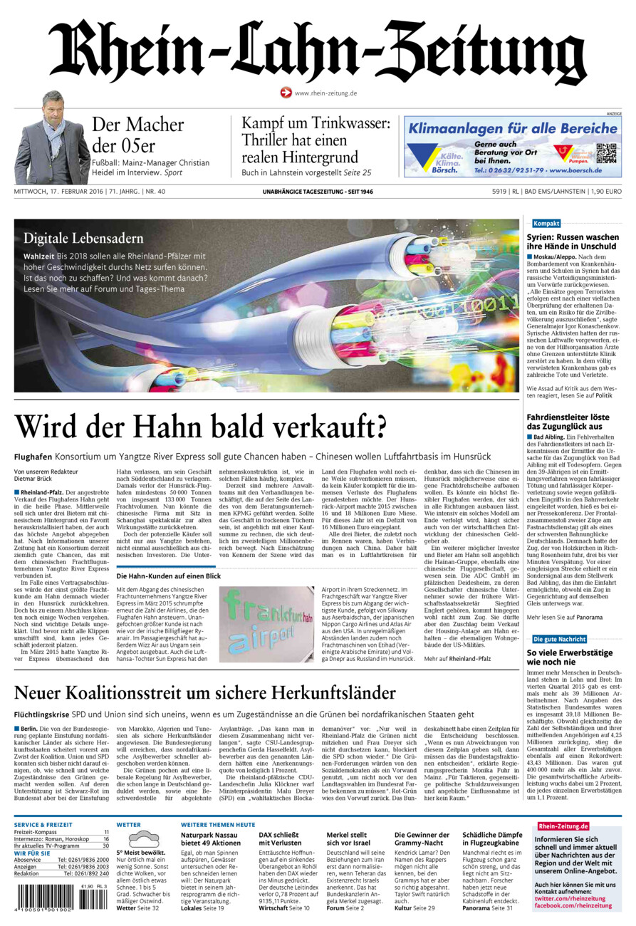 Rhein-Lahn-Zeitung vom Mittwoch, 17.02.2016