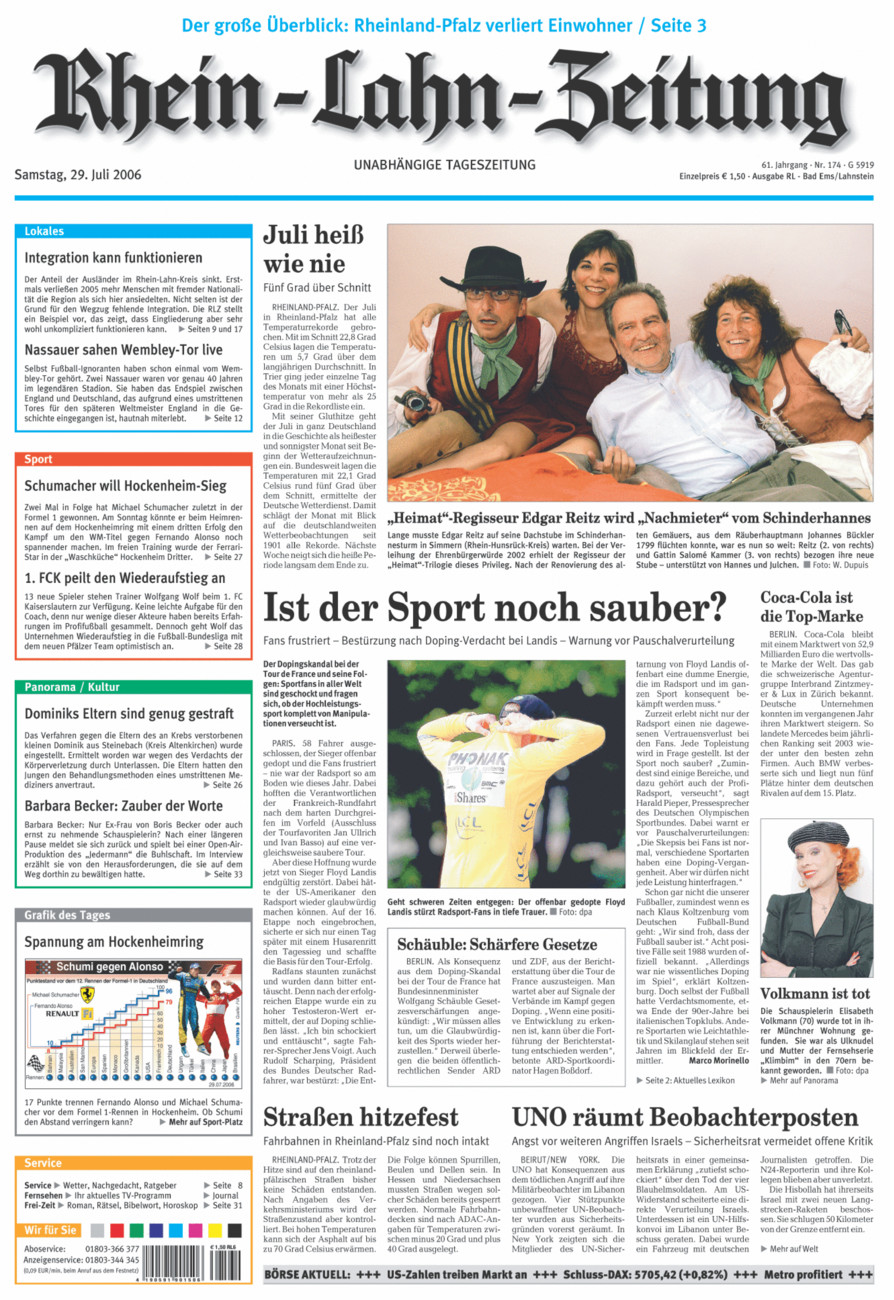 Rhein-Lahn-Zeitung vom Samstag, 29.07.2006