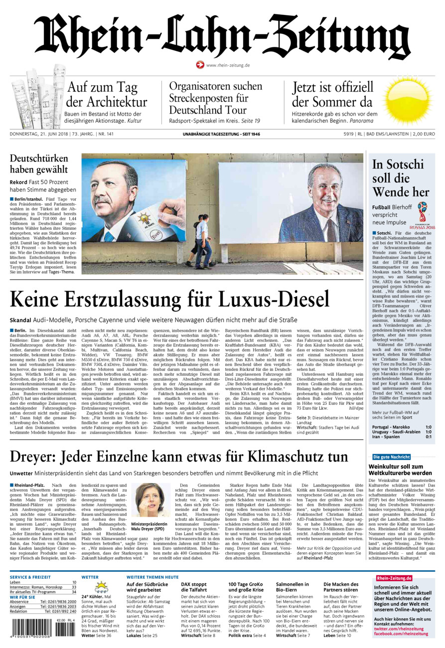 Rhein-Lahn-Zeitung vom Donnerstag, 21.06.2018