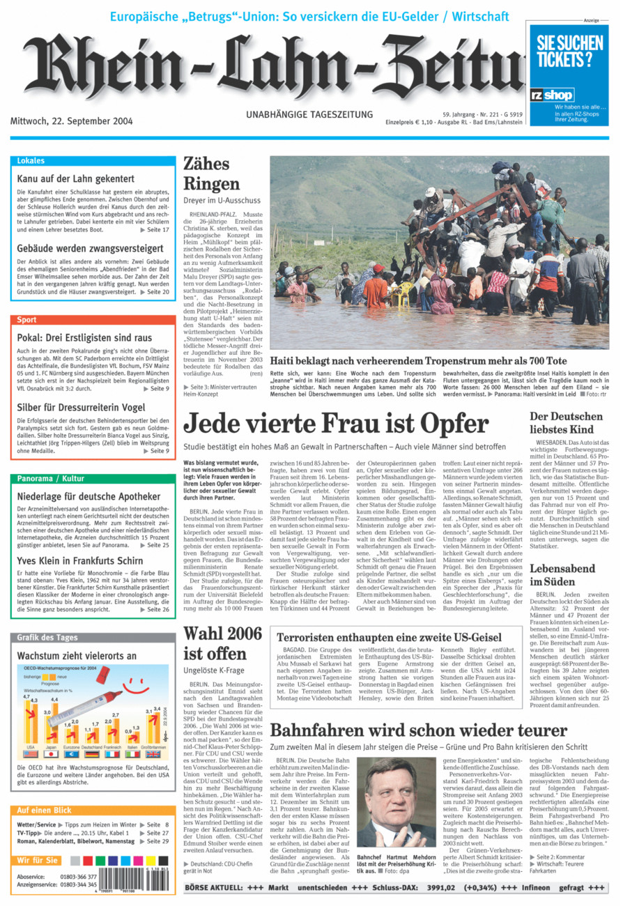 Rhein-Lahn-Zeitung vom Mittwoch, 22.09.2004