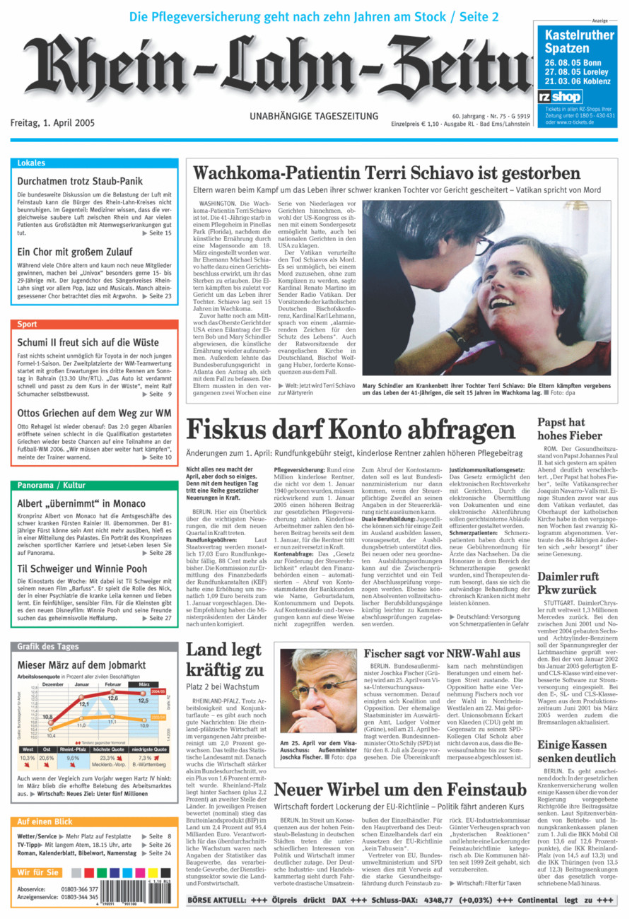 Rhein-Lahn-Zeitung vom Freitag, 01.04.2005