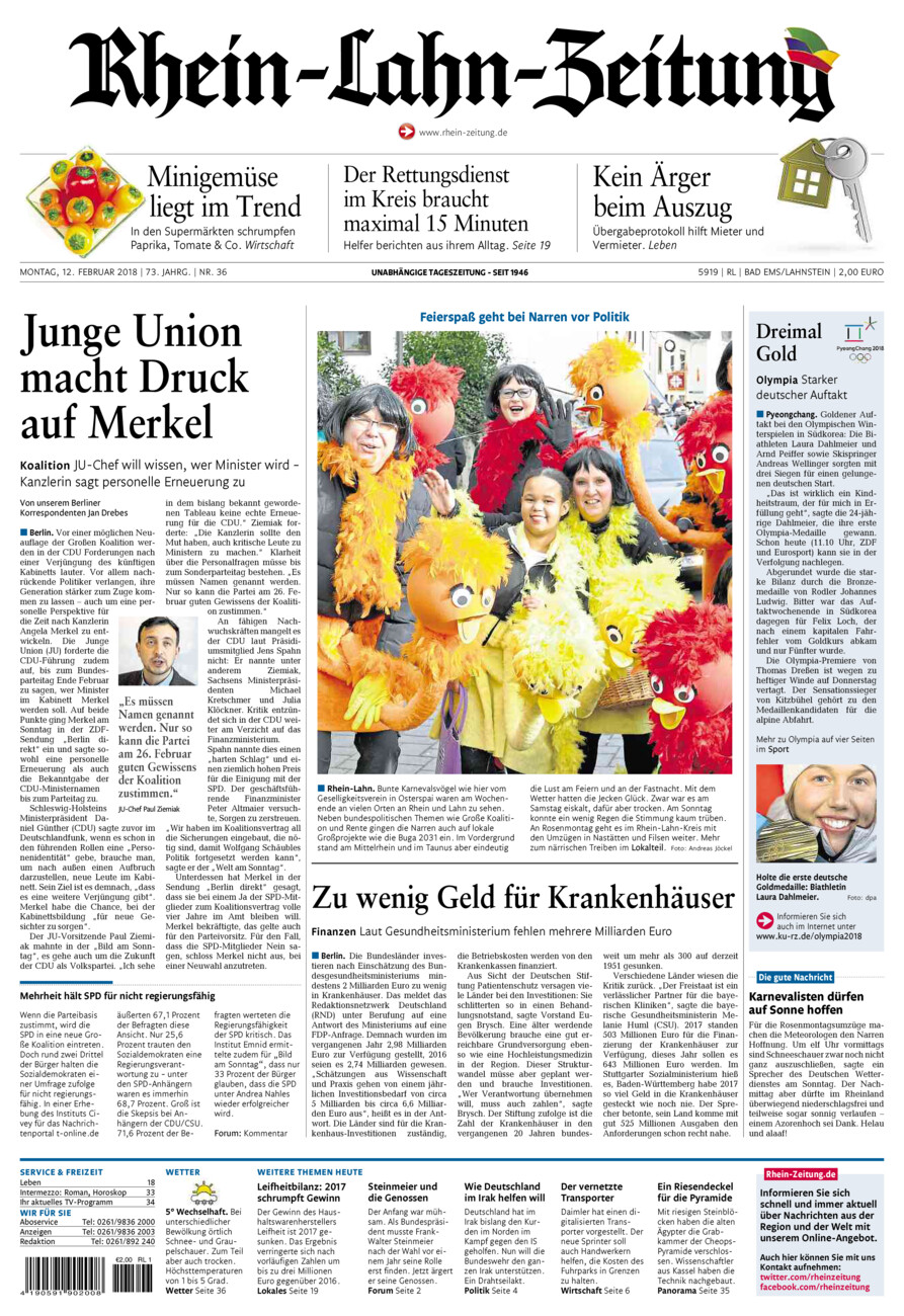 Rhein-Lahn-Zeitung vom Montag, 12.02.2018