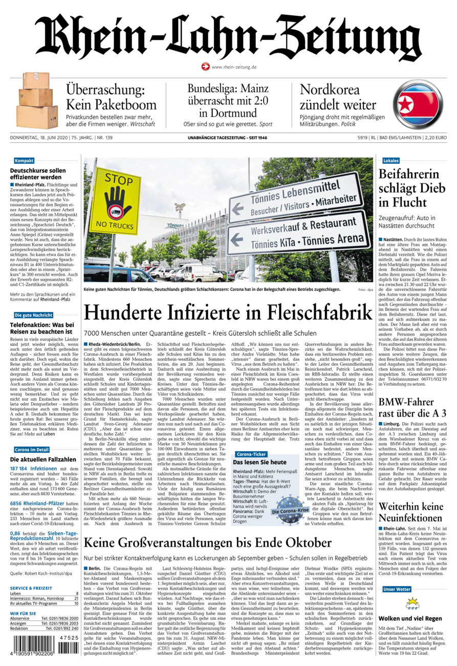 Rhein-Lahn-Zeitung vom Donnerstag, 18.06.2020
