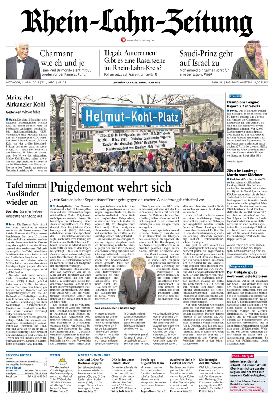 Rhein-Lahn-Zeitung vom Mittwoch, 04.04.2018