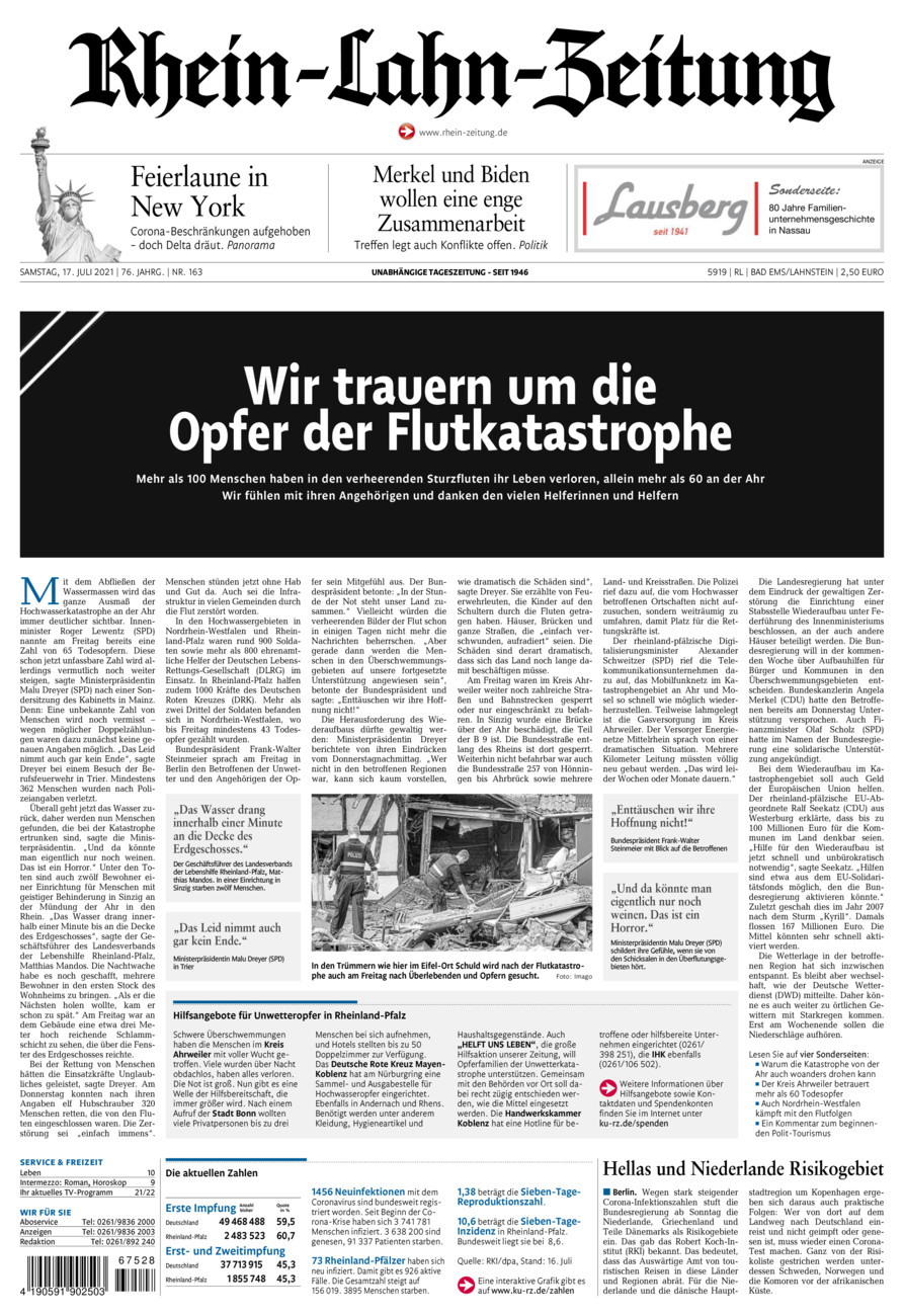Rhein-Lahn-Zeitung vom Samstag, 17.07.2021
