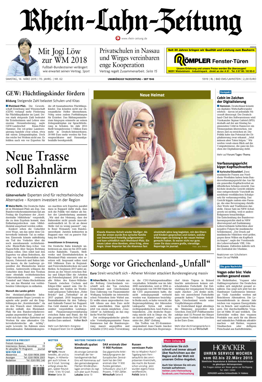 Rhein-Lahn-Zeitung vom Samstag, 14.03.2015