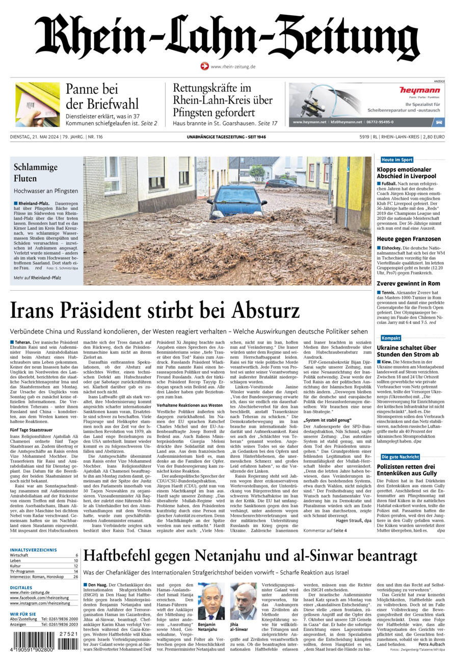 Rhein-Lahn-Zeitung vom Dienstag, 21.05.2024