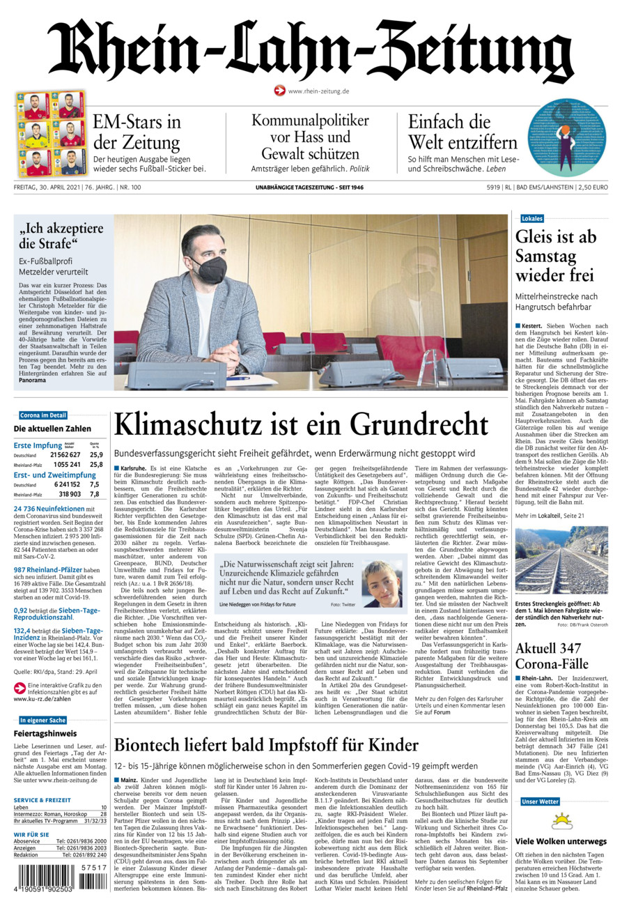 Rhein-Lahn-Zeitung vom Freitag, 30.04.2021