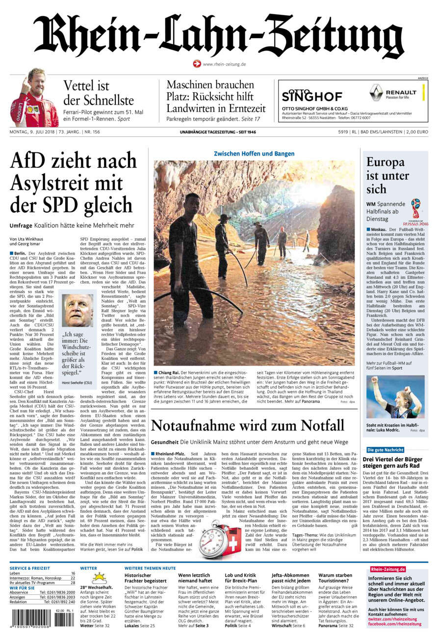 Rhein-Lahn-Zeitung vom Montag, 09.07.2018