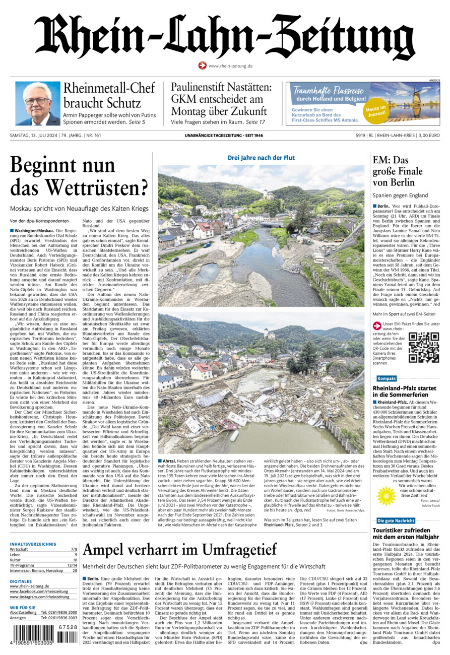 Rhein-Lahn-Zeitung vom Samstag, 13.07.2024