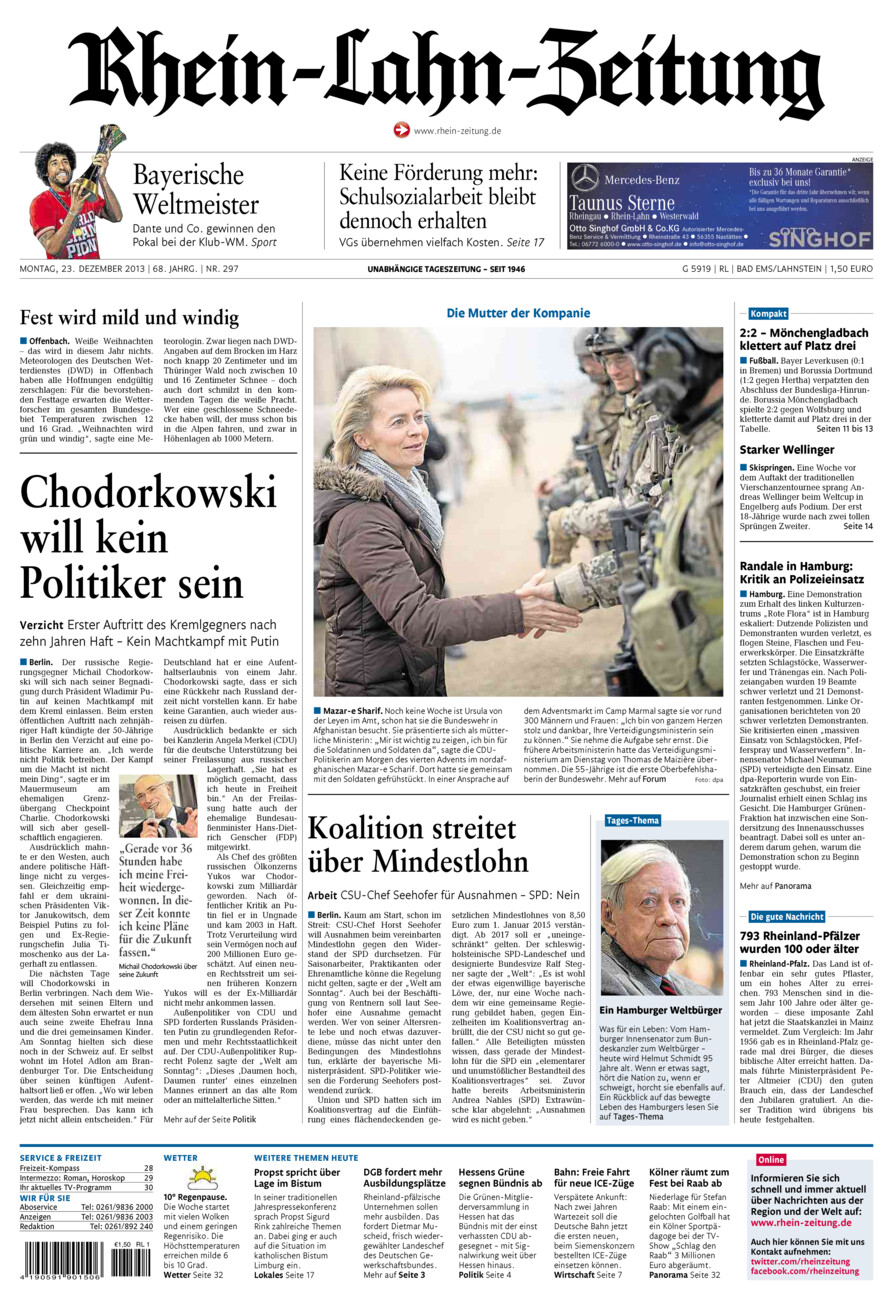 Rhein-Lahn-Zeitung vom Montag, 23.12.2013