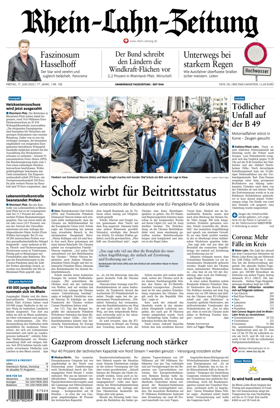Rhein-Lahn-Zeitung vom Freitag, 17.06.2022