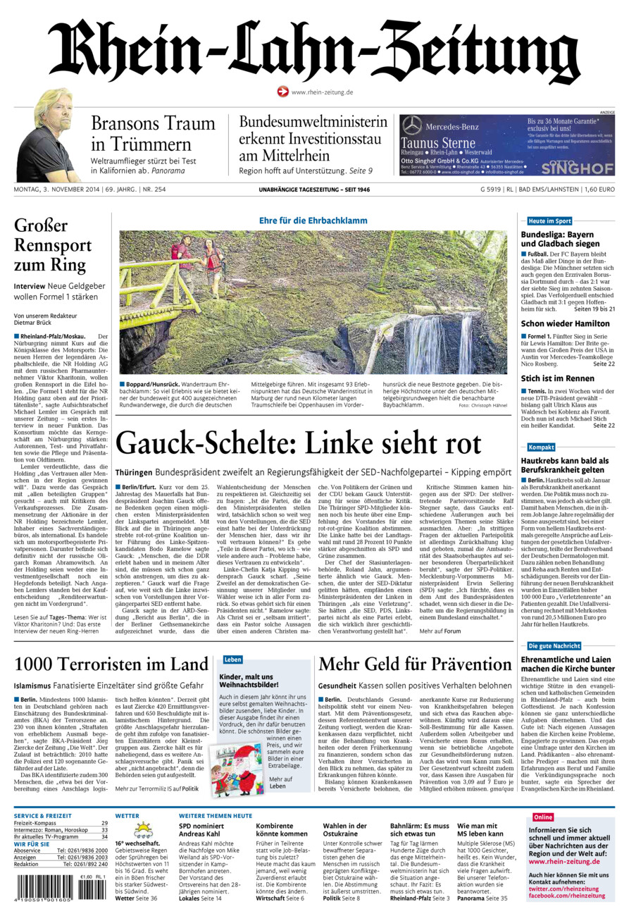 Rhein-Lahn-Zeitung vom Montag, 03.11.2014