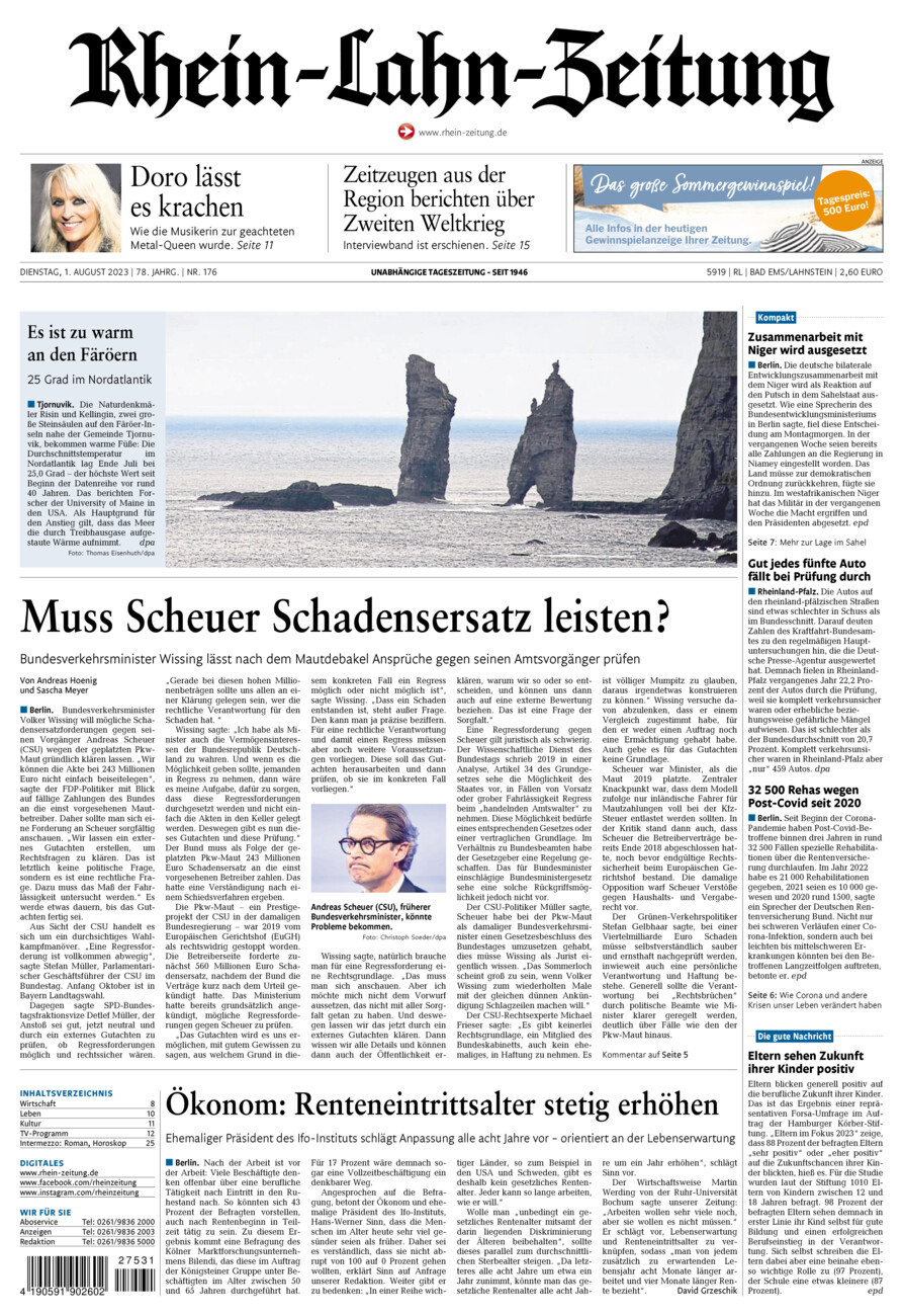 Rhein-Lahn-Zeitung vom Dienstag, 01.08.2023