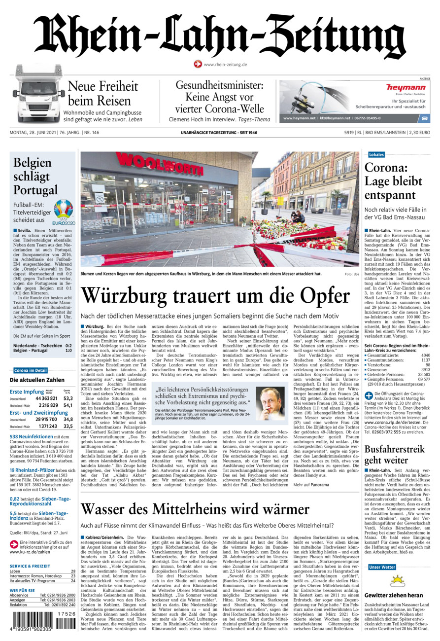 Rhein-Lahn-Zeitung vom Montag, 28.06.2021