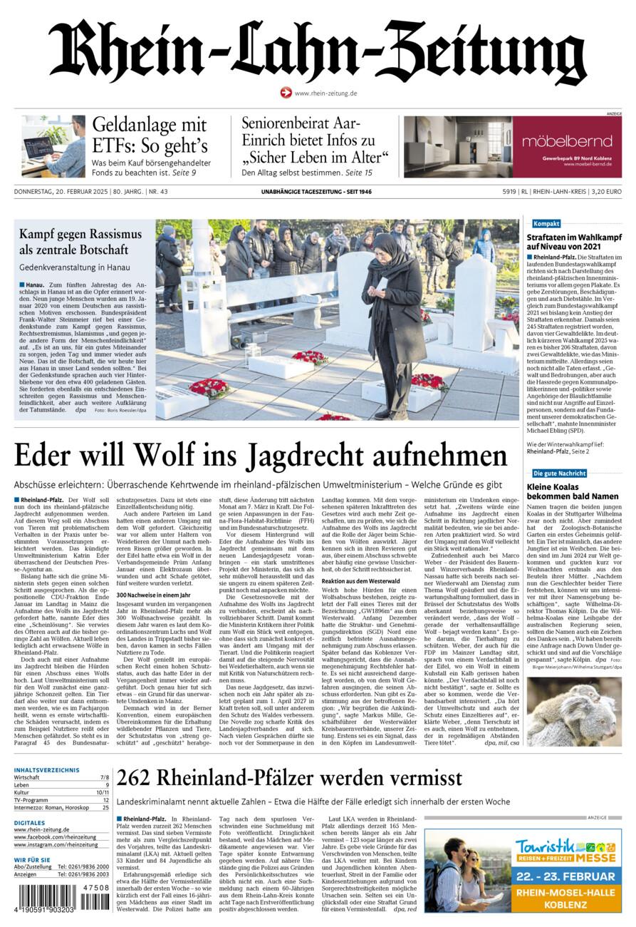 Rhein-Lahn-Zeitung vom Donnerstag, 20.02.2025