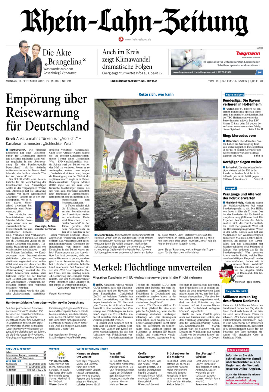 Rhein-Lahn-Zeitung vom Montag, 11.09.2017