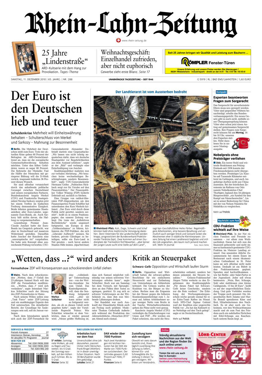Rhein-Lahn-Zeitung vom Samstag, 11.12.2010