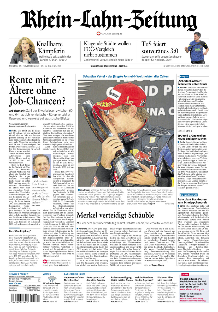 Rhein-Lahn-Zeitung vom Montag, 15.11.2010