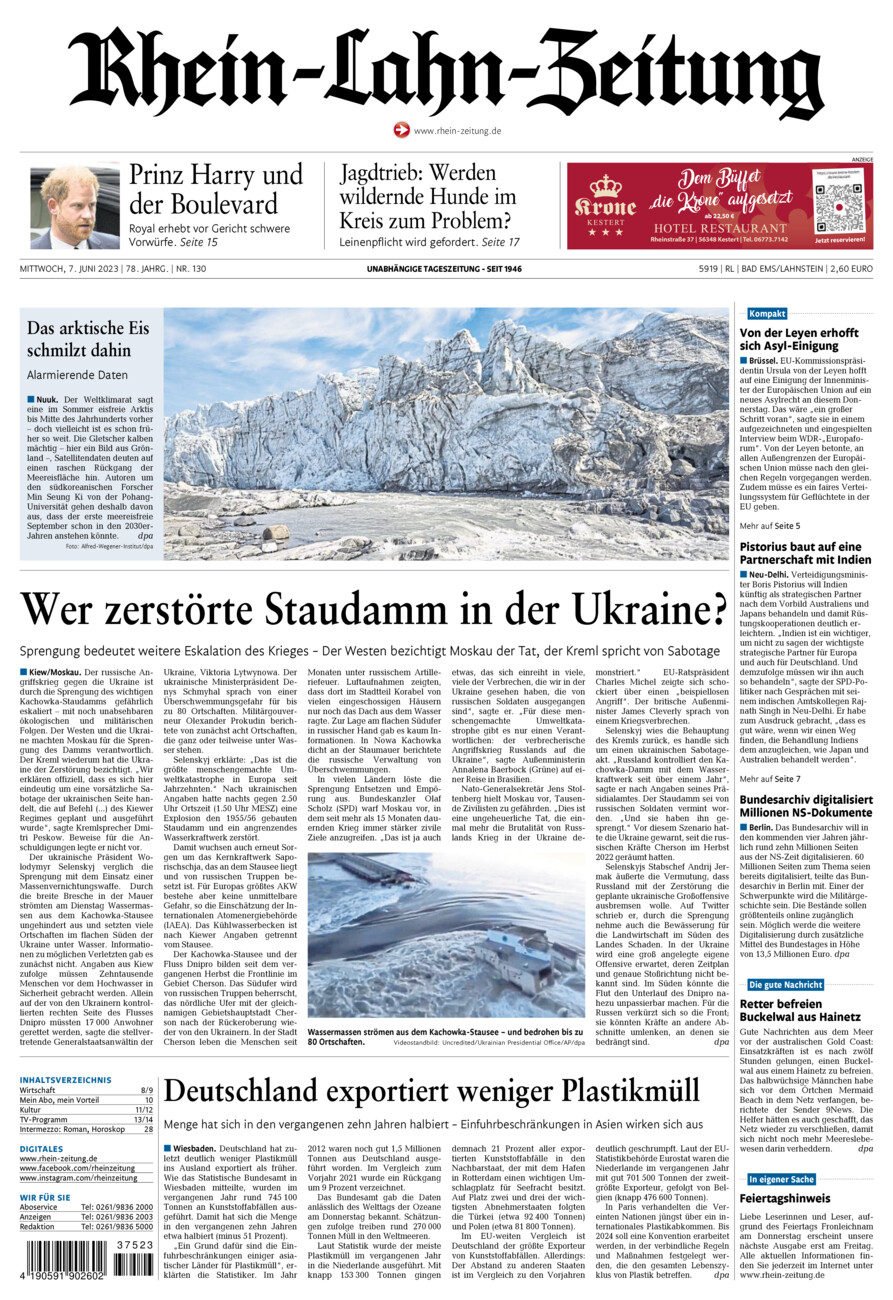 Rhein-Lahn-Zeitung vom Mittwoch, 07.06.2023