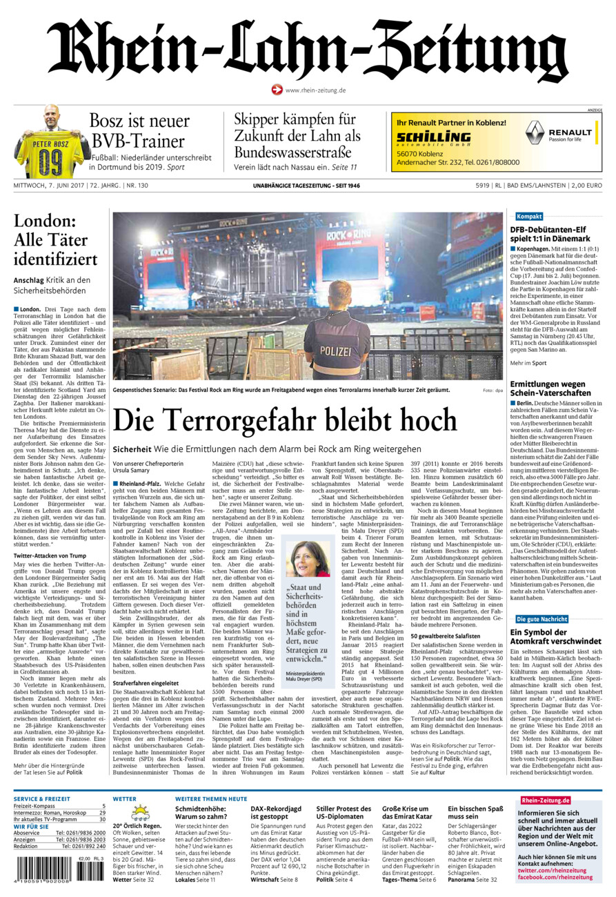 Rhein-Lahn-Zeitung vom Mittwoch, 07.06.2017