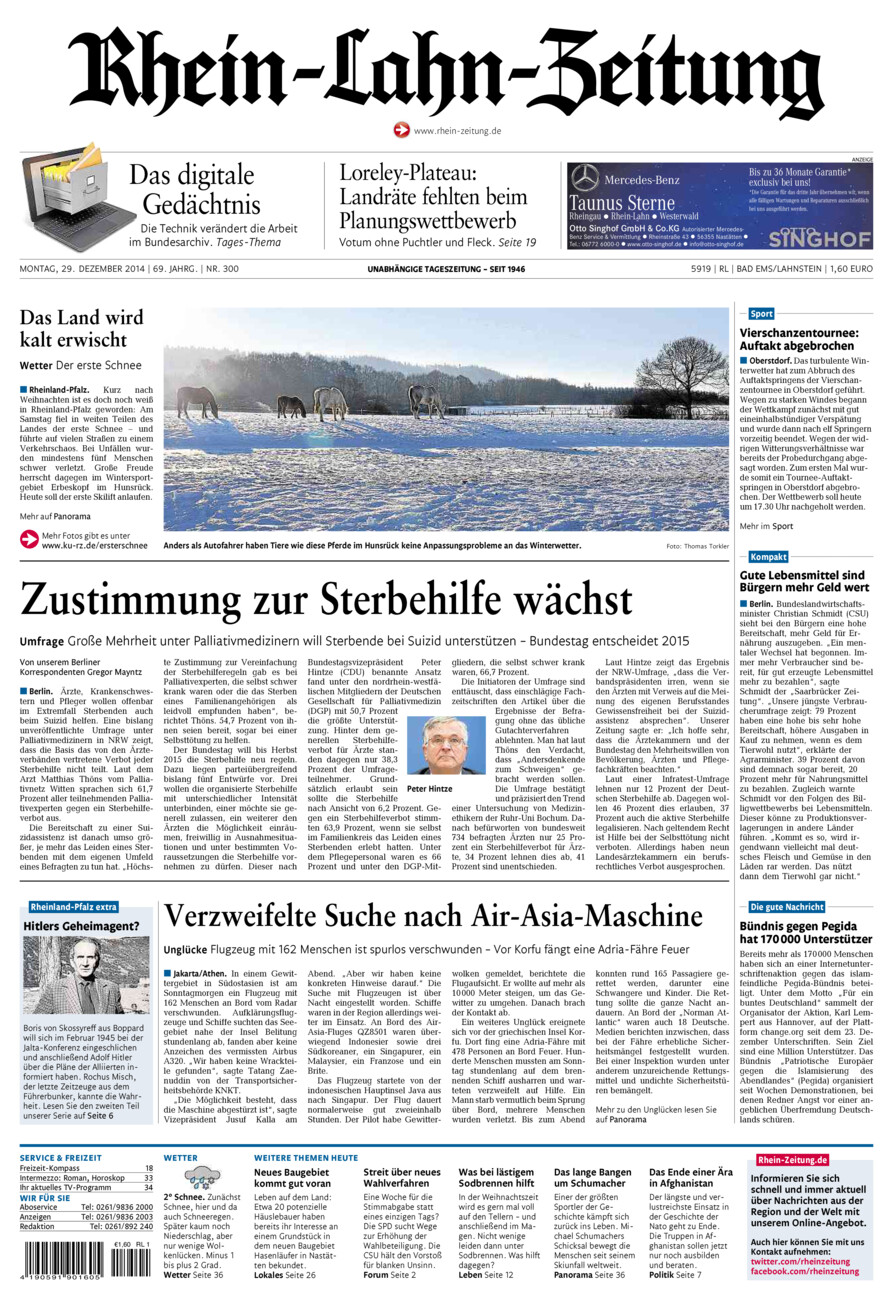 Rhein-Lahn-Zeitung vom Montag, 29.12.2014