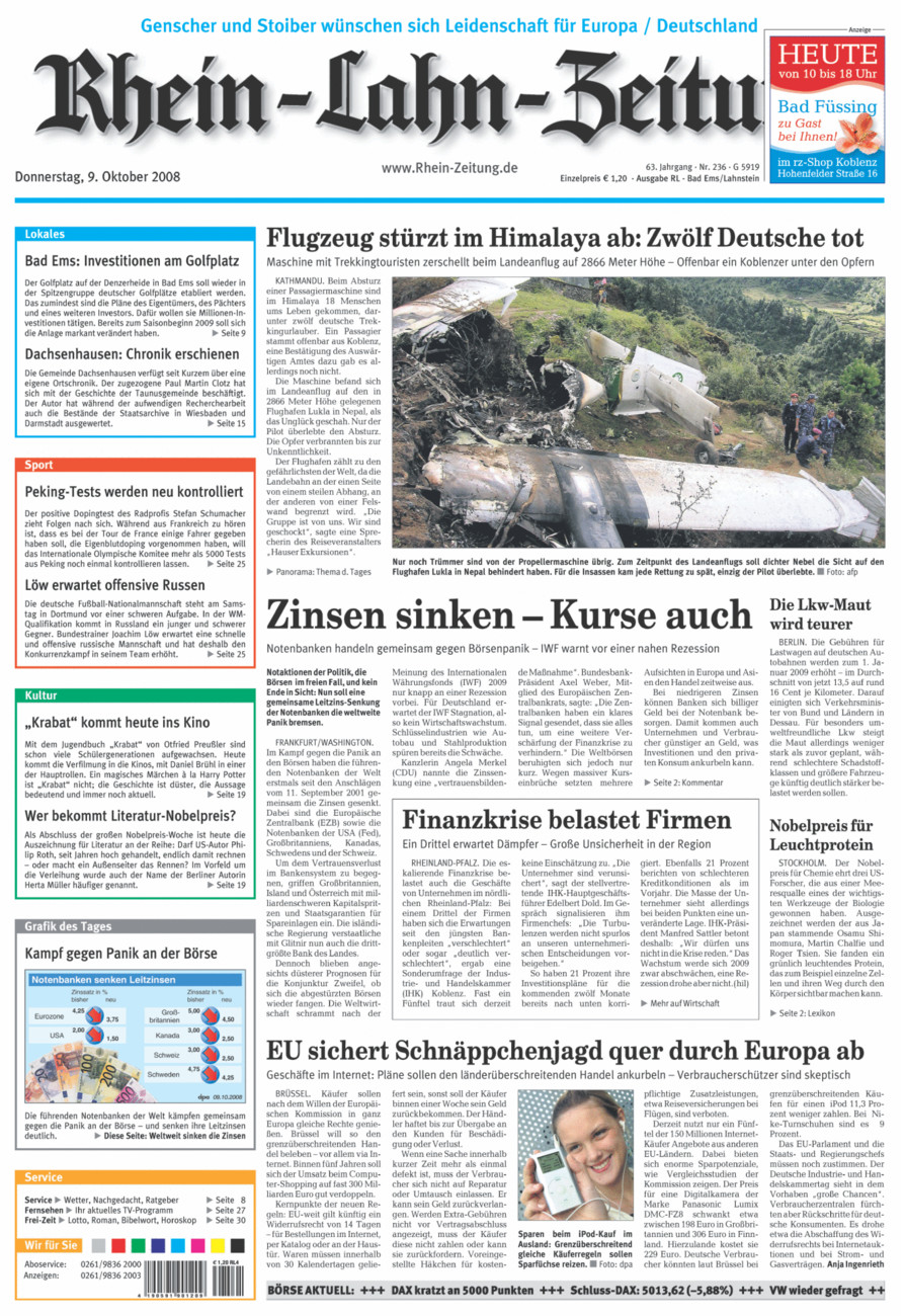 Rhein-Lahn-Zeitung vom Donnerstag, 09.10.2008
