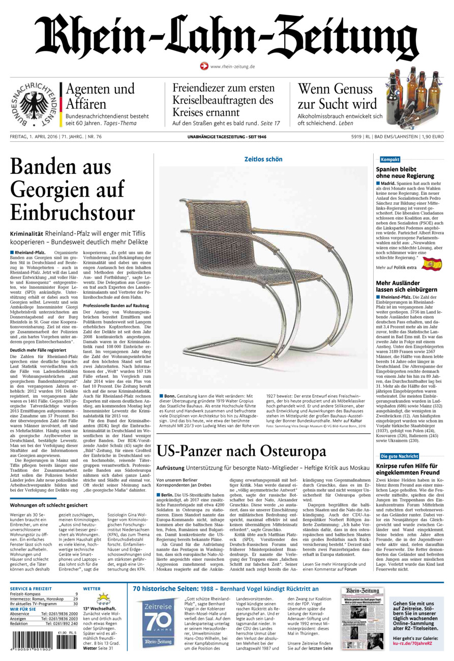 Rhein-Lahn-Zeitung vom Freitag, 01.04.2016