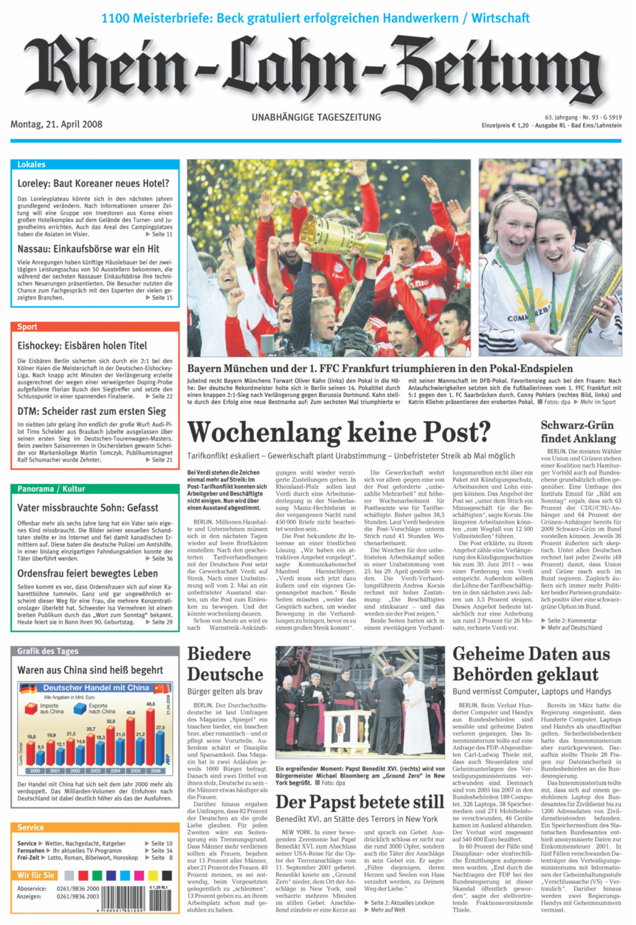 Rhein-Lahn-Zeitung vom Montag, 21.04.2008