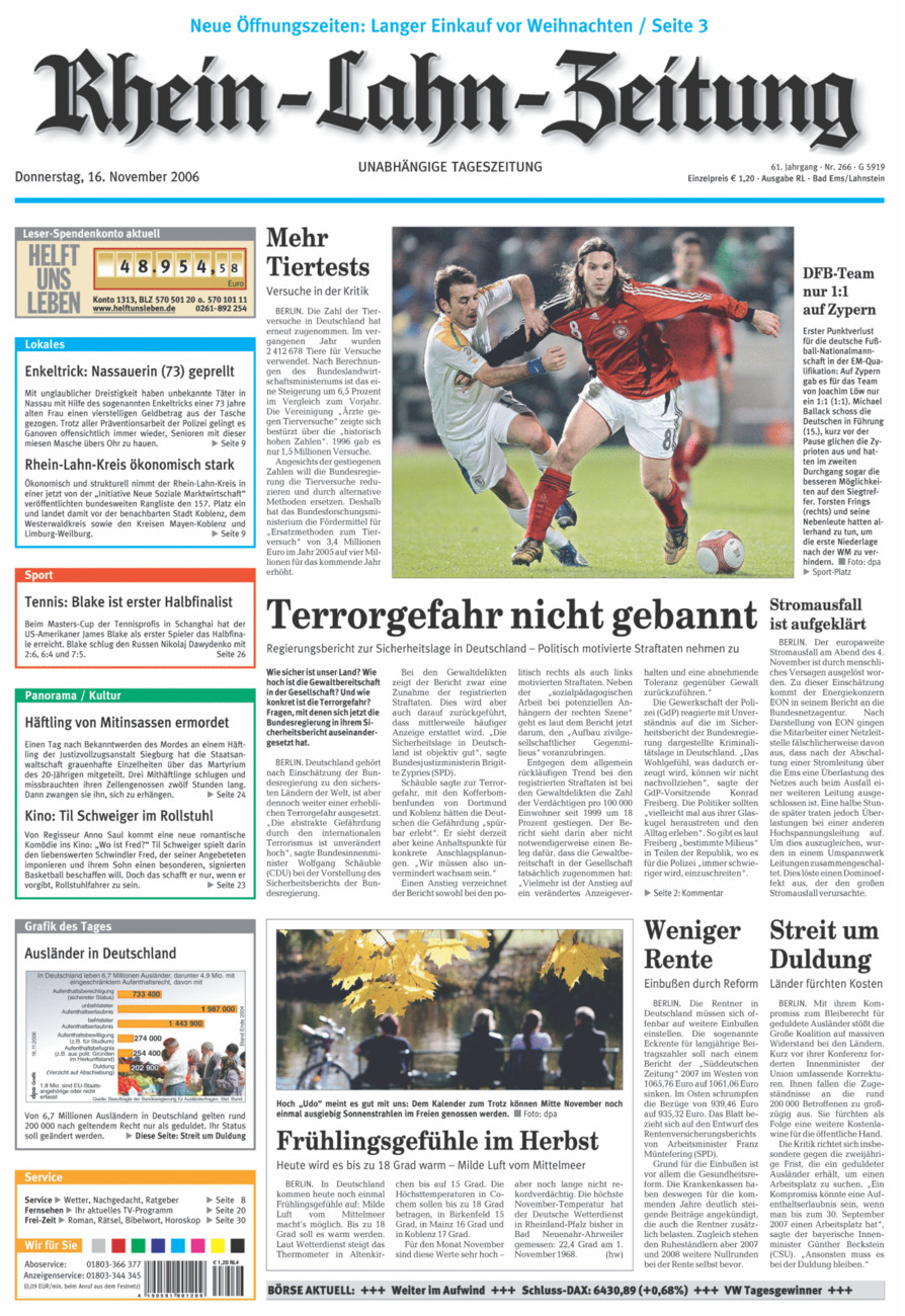 Rhein-Lahn-Zeitung vom Donnerstag, 16.11.2006