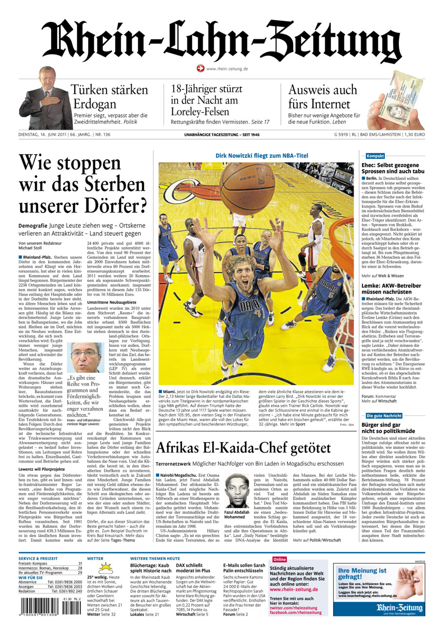 Rhein-Lahn-Zeitung vom Dienstag, 14.06.2011