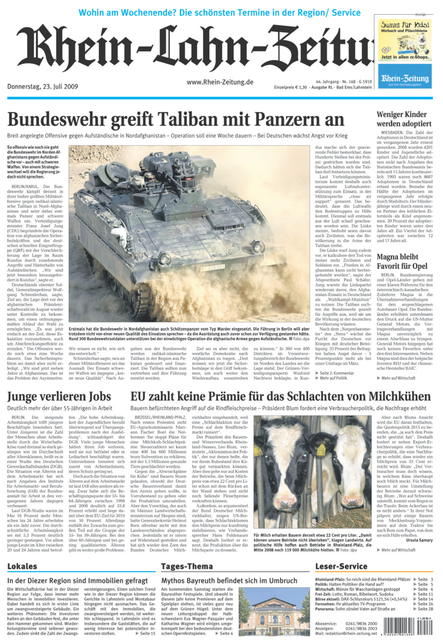 Rhein-Lahn-Zeitung vom Donnerstag, 23.07.2009