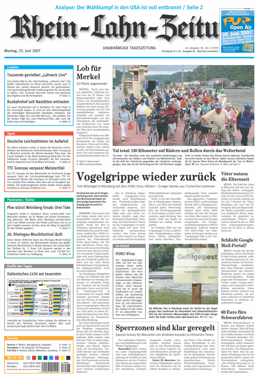 Rhein-Lahn-Zeitung vom Montag, 25.06.2007