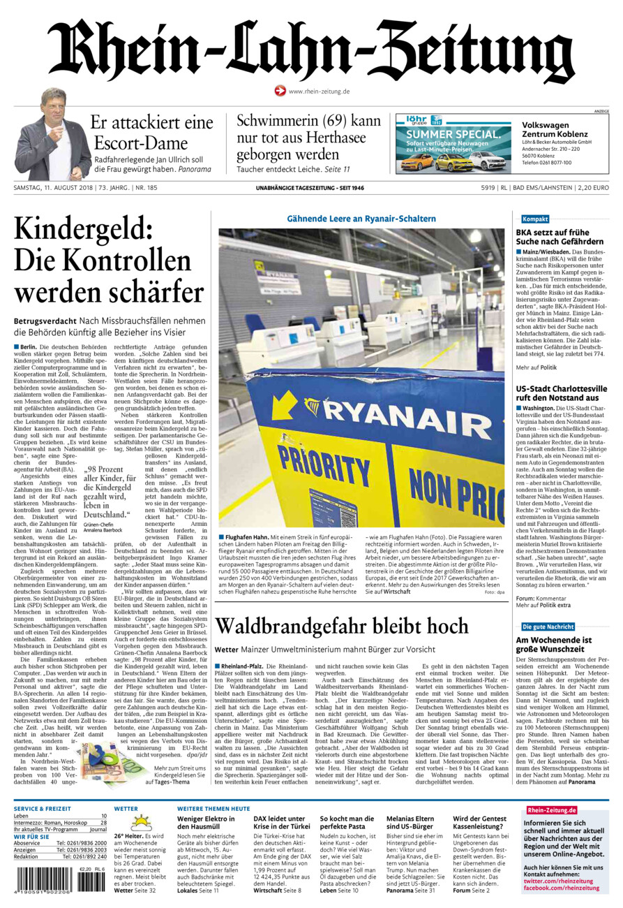 Rhein-Lahn-Zeitung vom Samstag, 11.08.2018