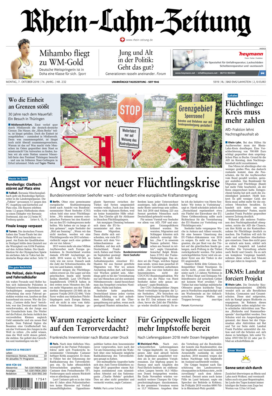 Rhein-Lahn-Zeitung vom Montag, 07.10.2019