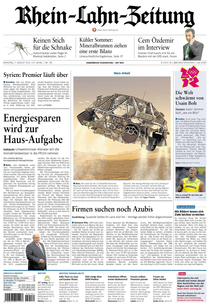 Rhein-Lahn-Zeitung vom Dienstag, 07.08.2012