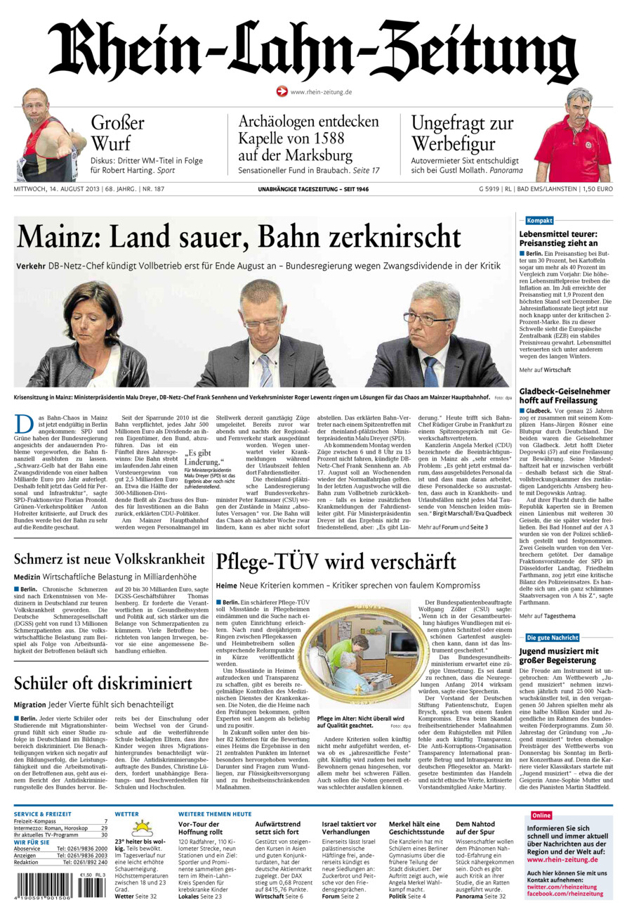 Rhein-Lahn-Zeitung vom Mittwoch, 14.08.2013