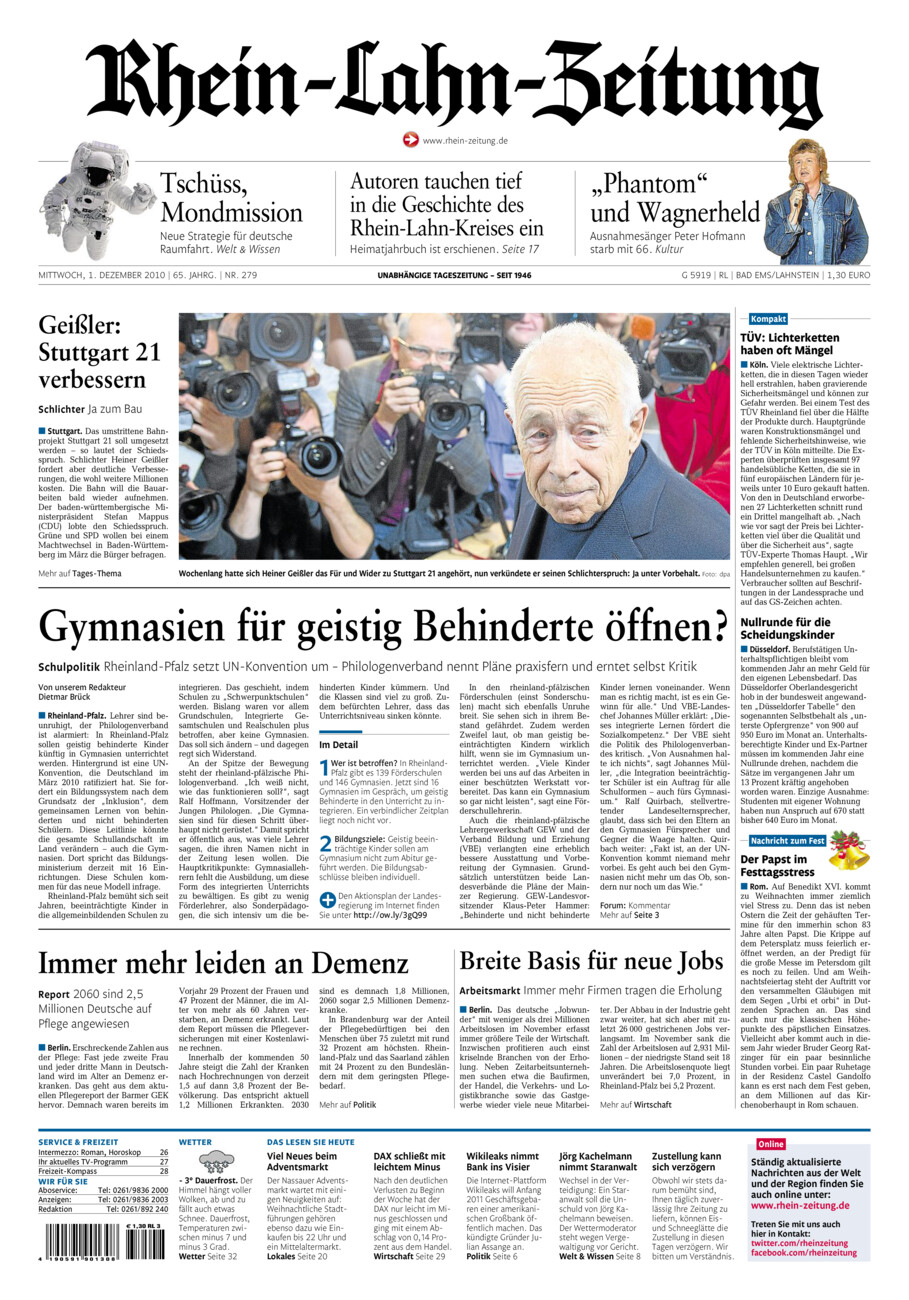 Rhein-Lahn-Zeitung vom Mittwoch, 01.12.2010