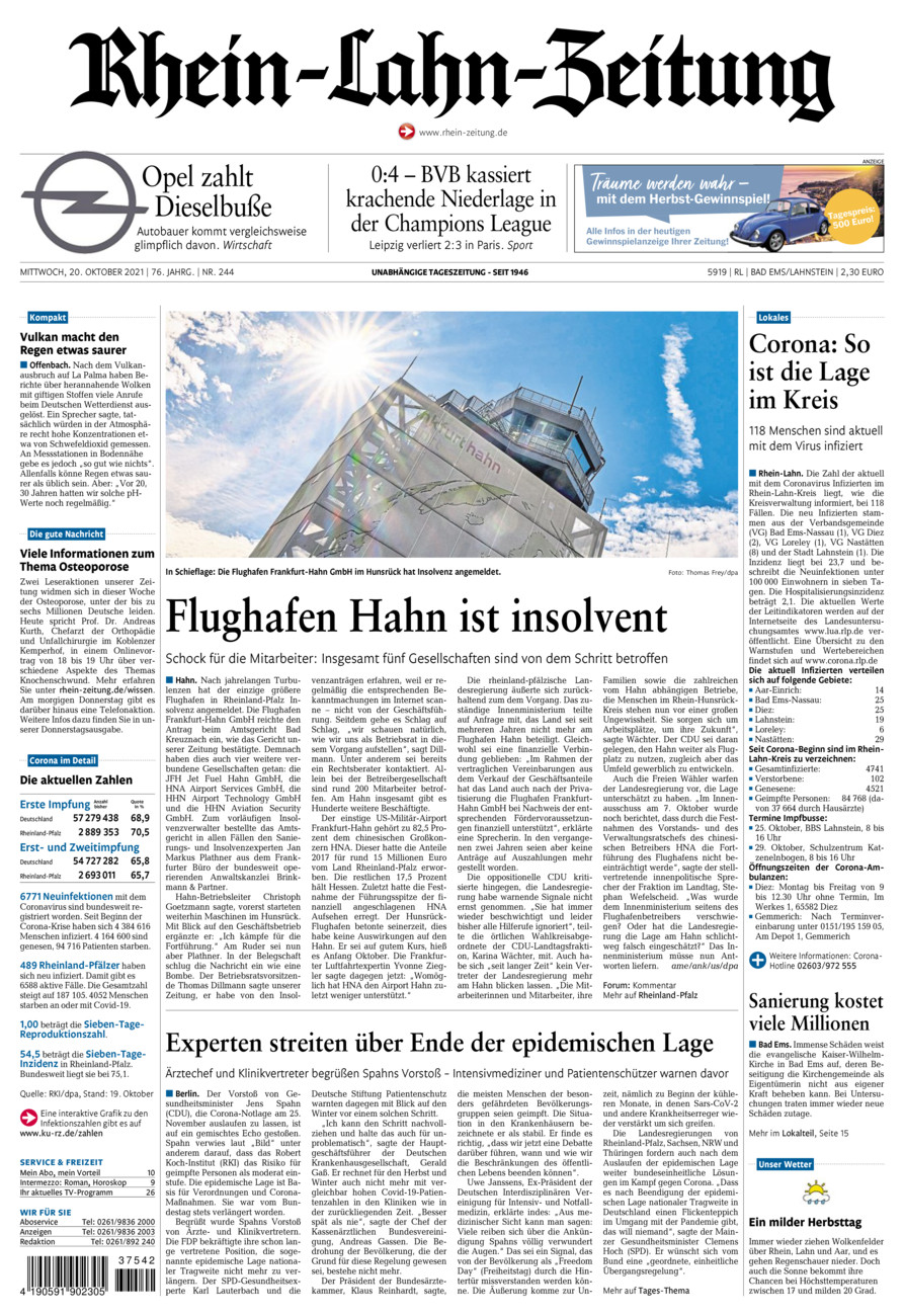 Rhein-Lahn-Zeitung vom Mittwoch, 20.10.2021