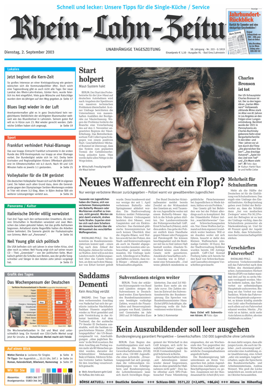 Rhein-Lahn-Zeitung vom Dienstag, 02.09.2003