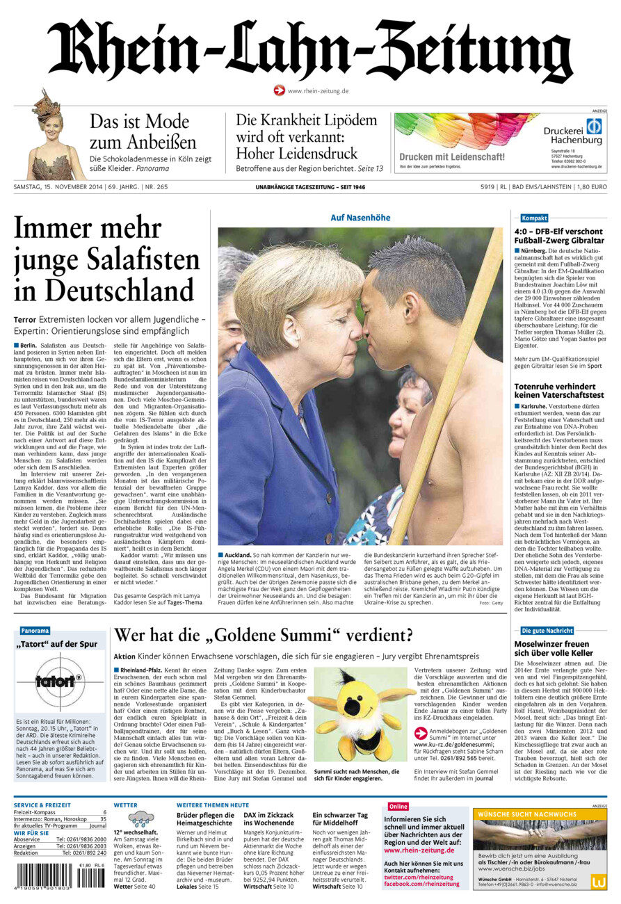 Rhein-Lahn-Zeitung vom Samstag, 15.11.2014