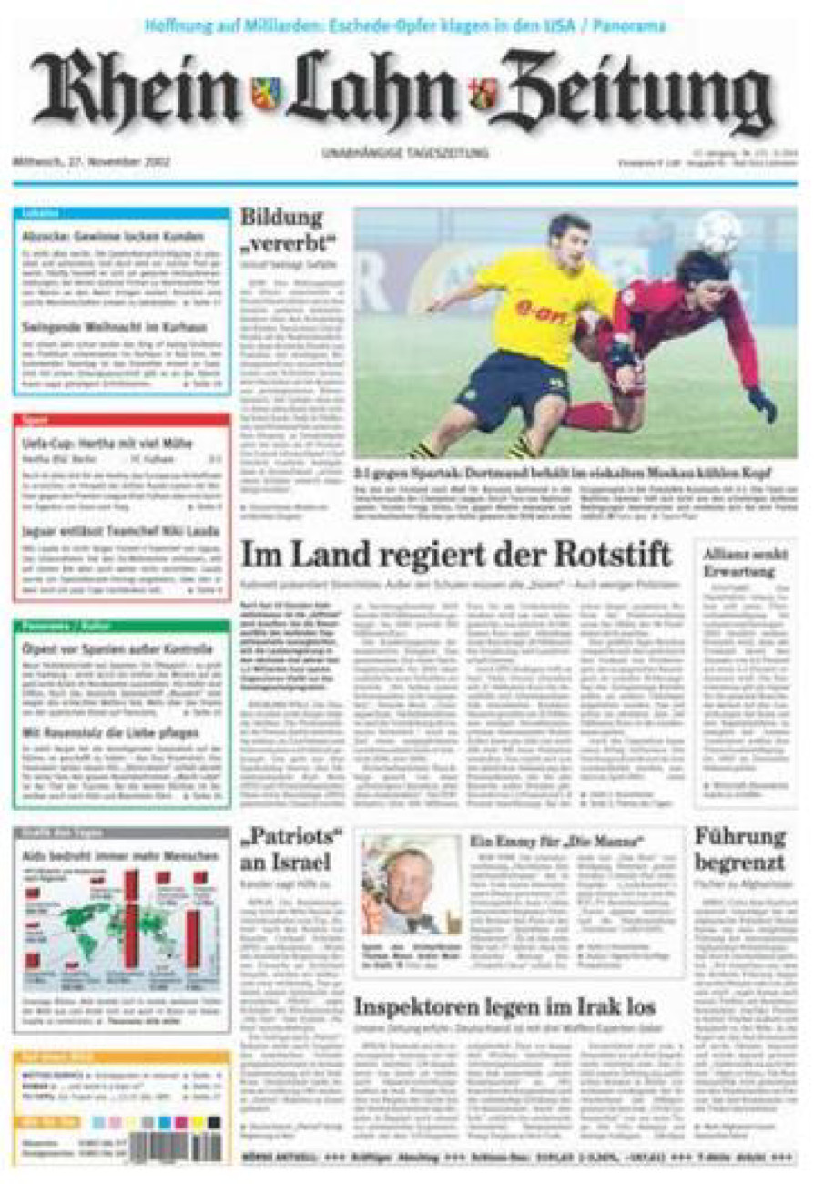 Rhein-Lahn-Zeitung vom Mittwoch, 27.11.2002