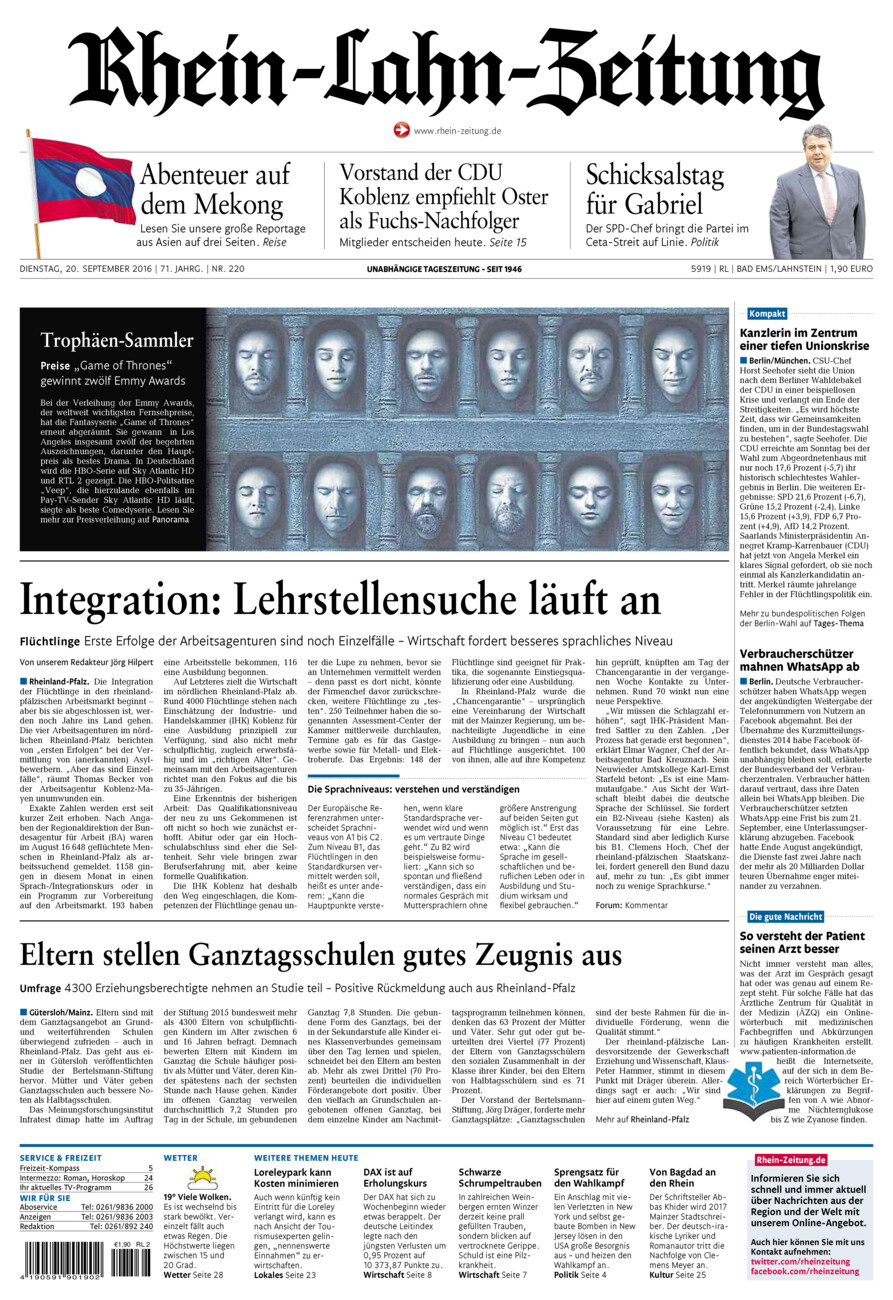 Rhein-Lahn-Zeitung vom Dienstag, 20.09.2016